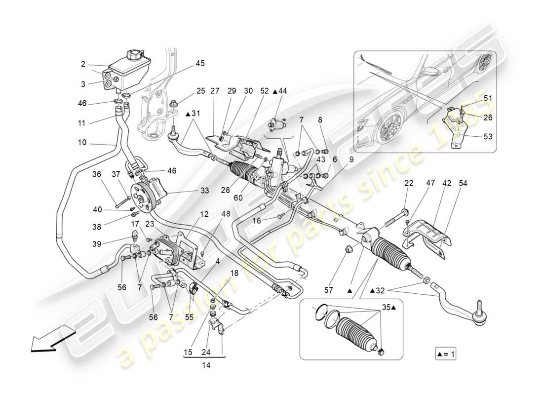 maserati qtp 3.0 bt v6 410hp (2014) complete steering rack unit part diagram