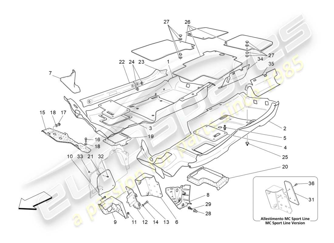 maserati granturismo (2014) passenger compartment mats part diagram