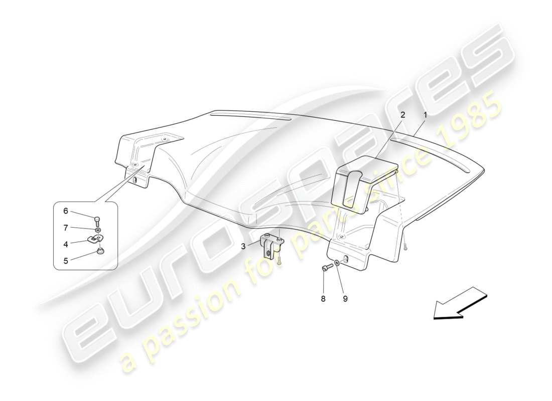 maserati granturismo (2013) rear parcel shelf part diagram