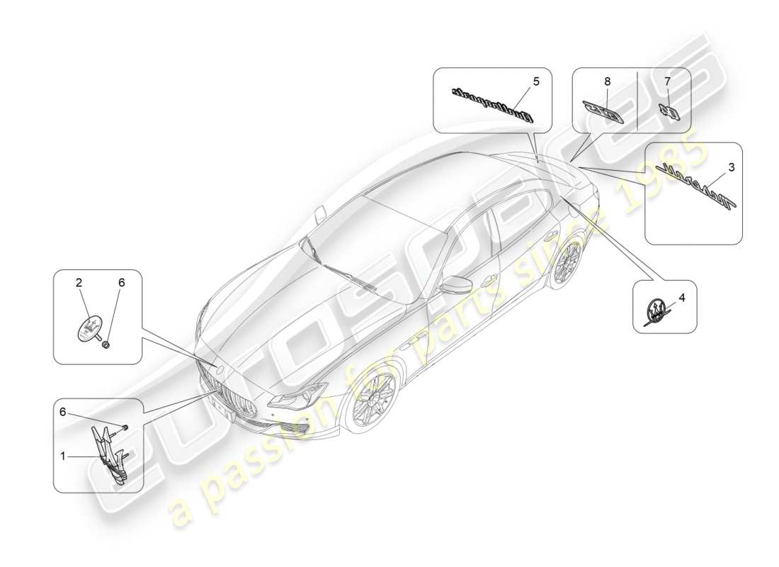 maserati qtp 3.0 bt v6 410hp (2014) trims, brands and symbols part diagram