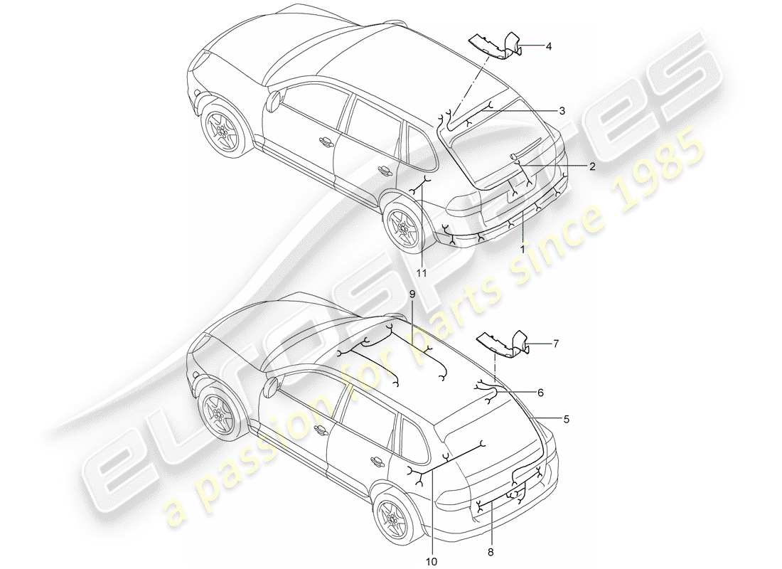 porsche cayenne (2004) wiring harnesses parts diagram