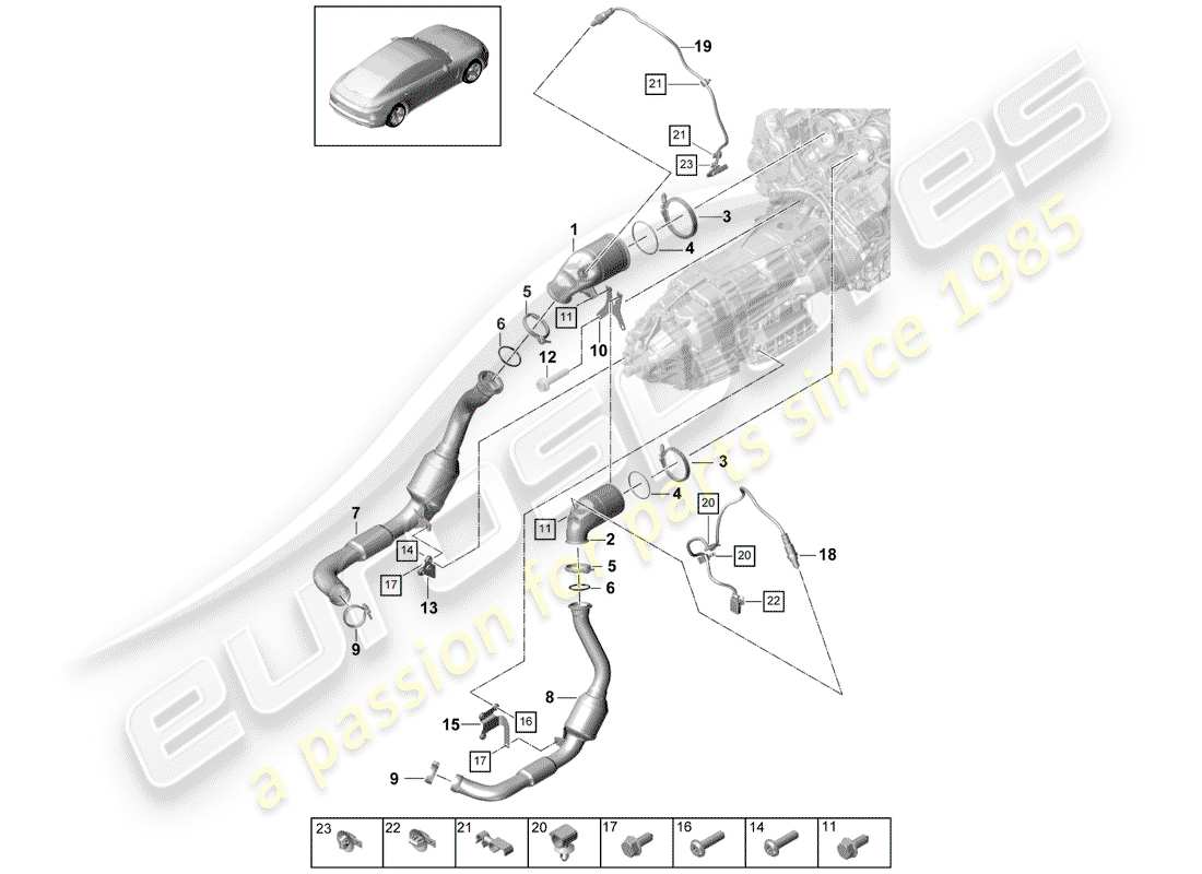 porsche panamera 971 (2020) exhaust system part diagram
