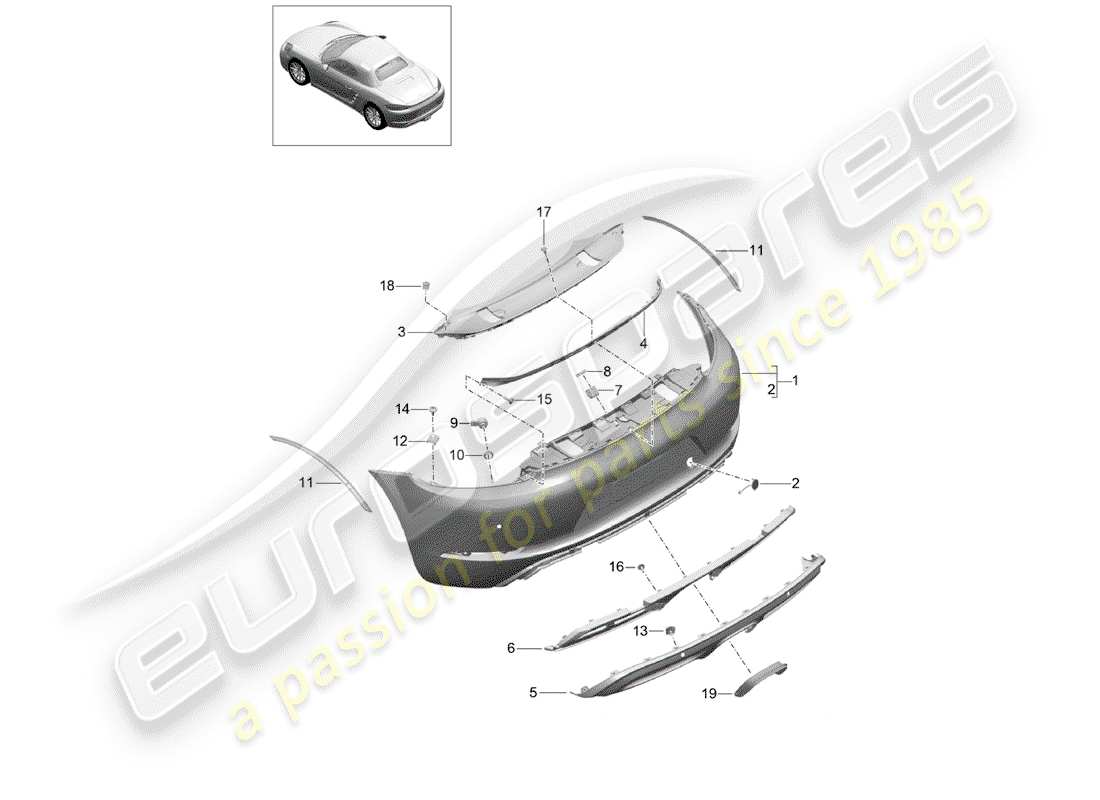 porsche 718 boxster (2020) bumper part diagram