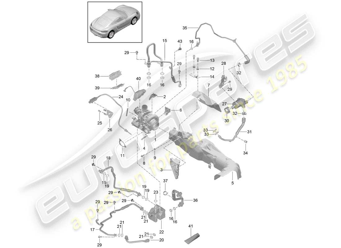 porsche 718 cayman (2019) exhaust gas turbocharger parts diagram