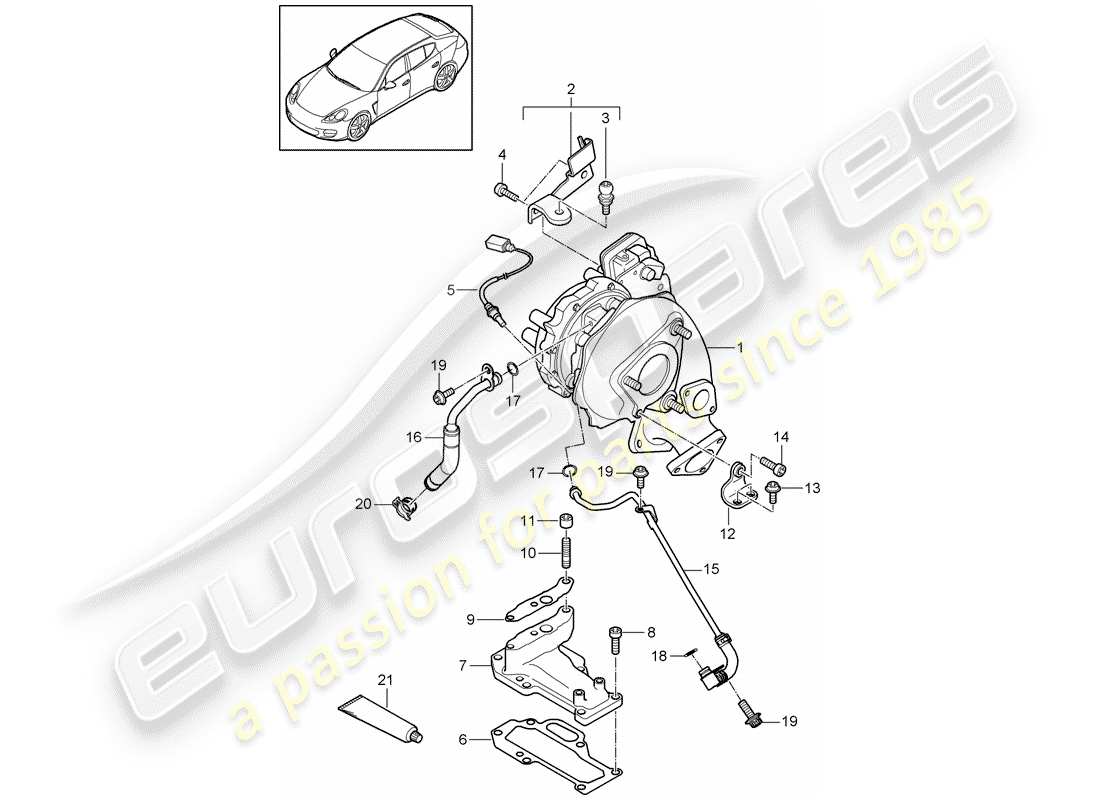 porsche panamera 970 (2016) exhaust gas turbocharger part diagram