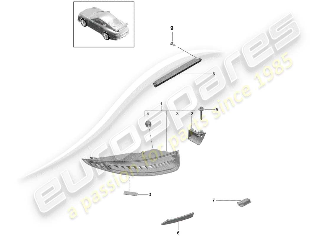 porsche 991r/gt3/rs (2015) rear light parts diagram