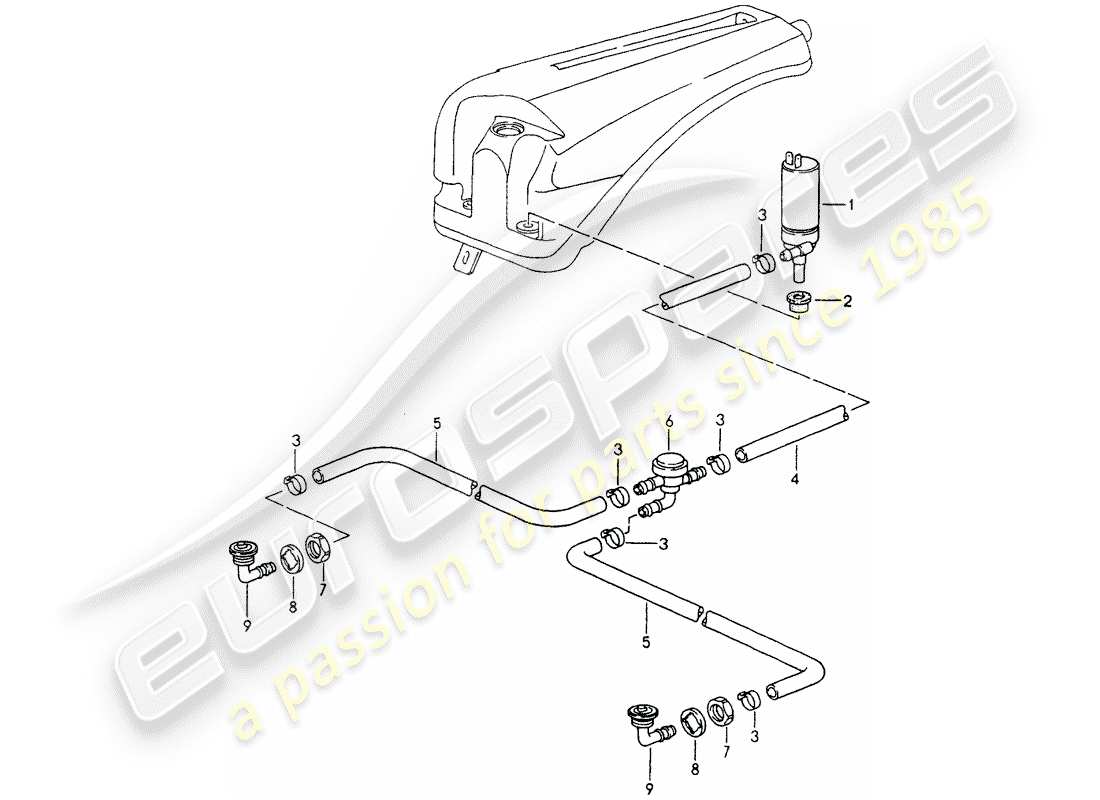 porsche 964 (1991) headlight washer system part diagram