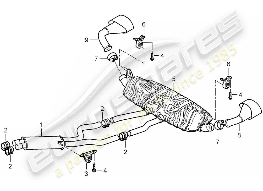 porsche cayenne (2010) exhaust system part diagram