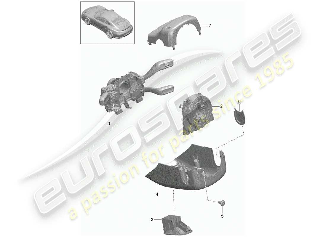 porsche 991 turbo (2016) steering column switch parts diagram