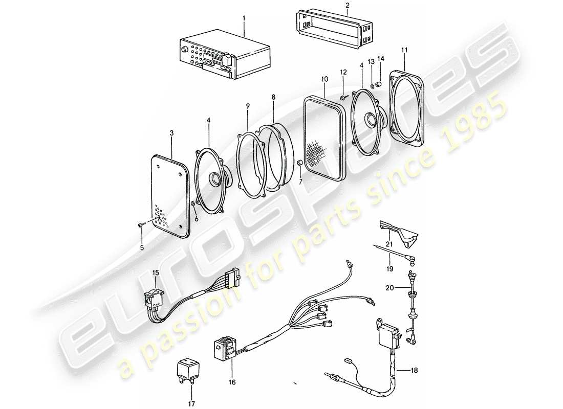 porsche 944 (1988) radio unit parts diagram