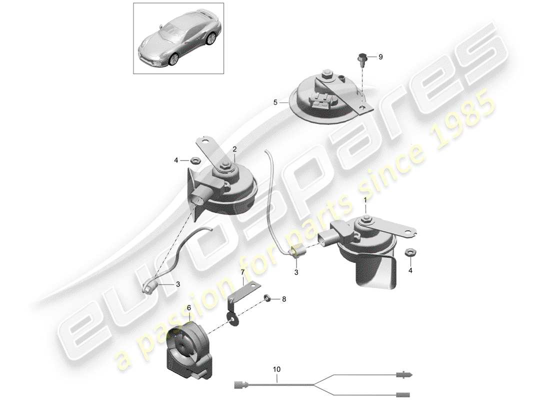 porsche 991 turbo (2019) fanfare horn part diagram