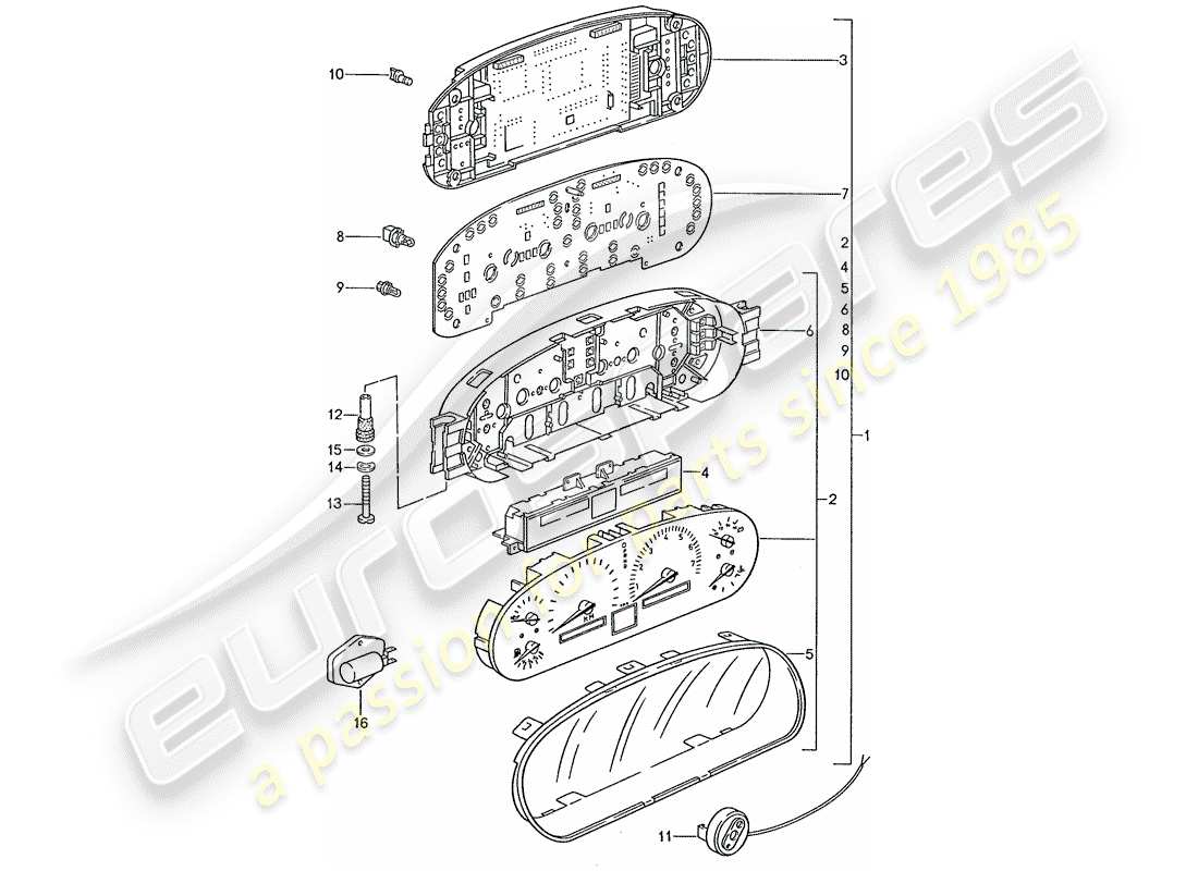 porsche 928 (1987) instrument cluster - d - mj 1989>> parts diagram