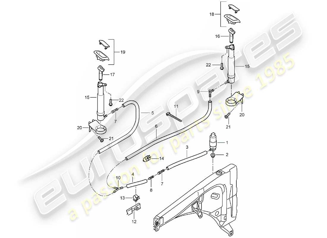 porsche cayenne (2005) headlight washer system part diagram