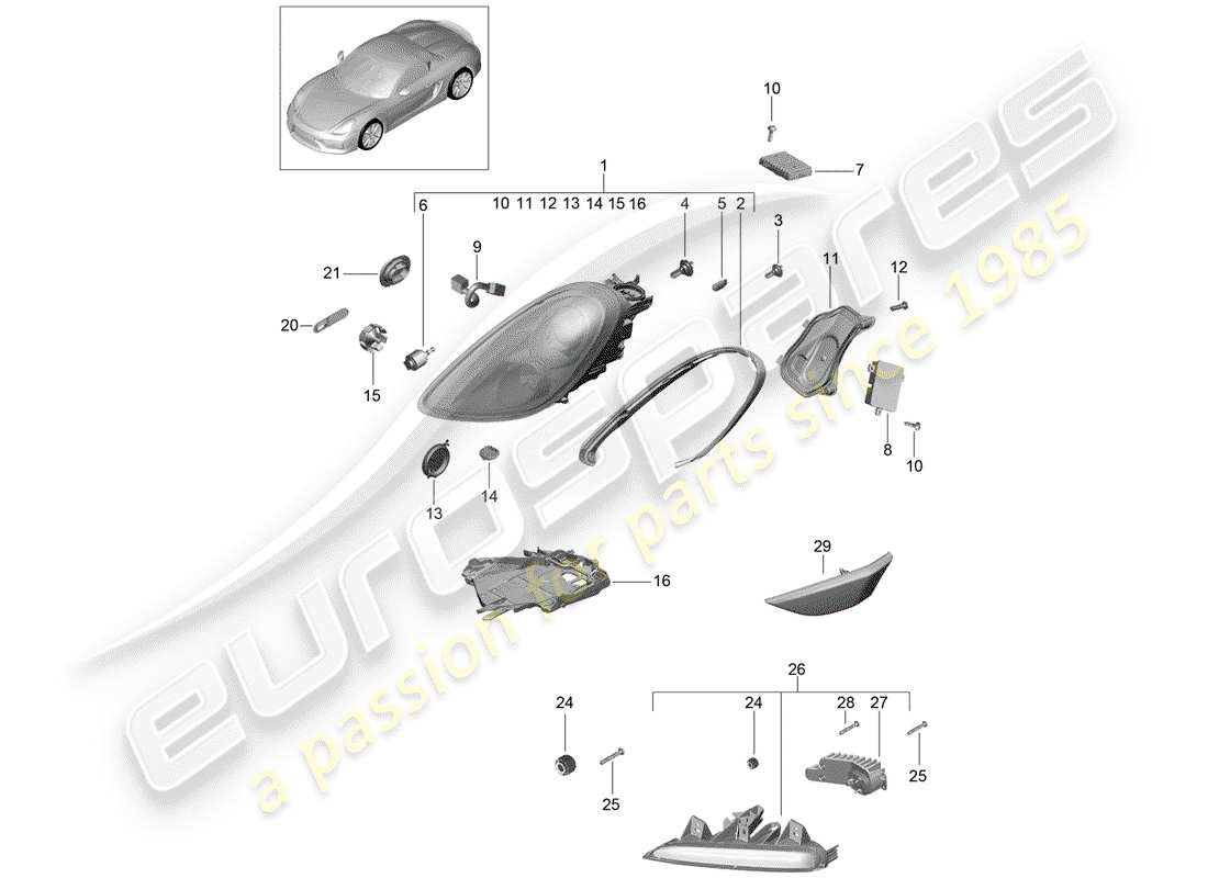 porsche 2016 headlamp parts diagram