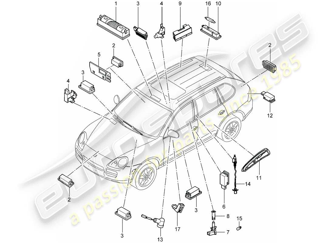 porsche cayenne (2005) interior lighting part diagram