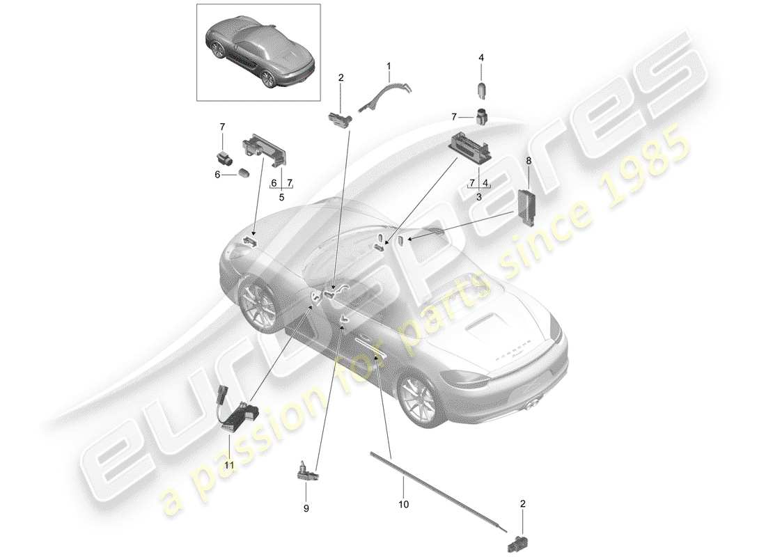 porsche boxster 981 (2012) interior lights part diagram