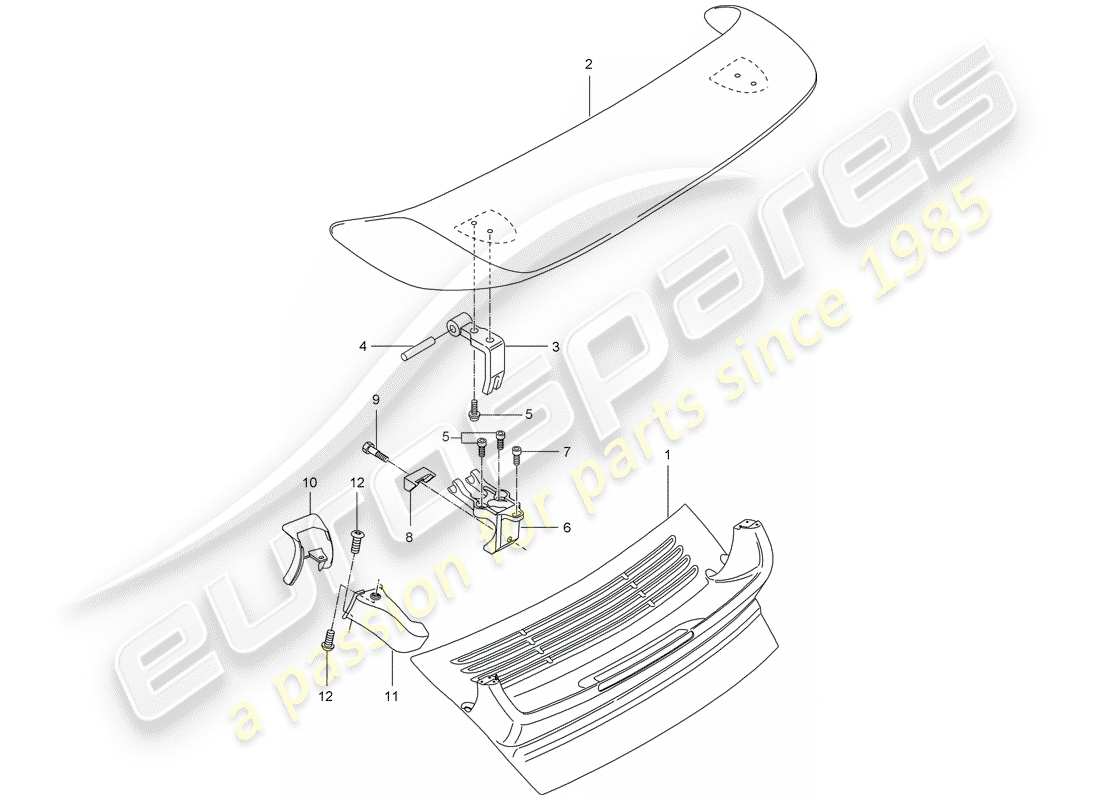porsche 996 t/gt2 (2001) rear spoiler parts diagram