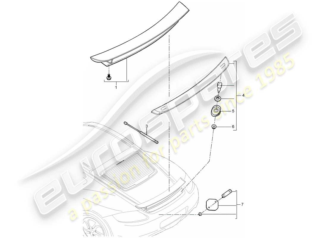 porsche cayman 987 (2010) rear spoiler parts diagram