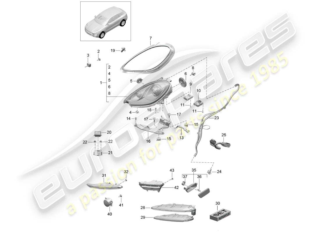 porsche macan (2018) headlamp part diagram