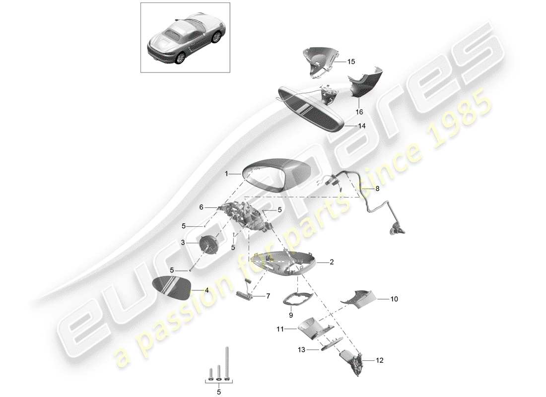 porsche 718 boxster (2018) rear view mirror parts diagram