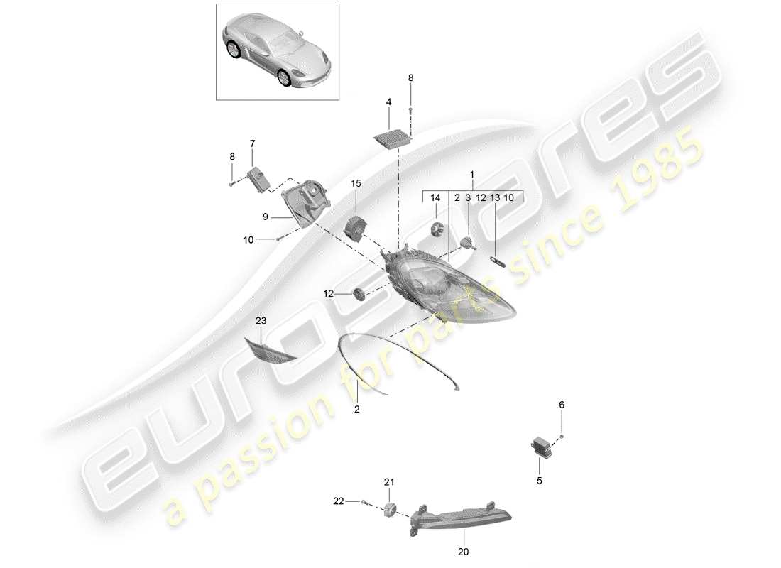 porsche 718 cayman (2019) headlamp parts diagram