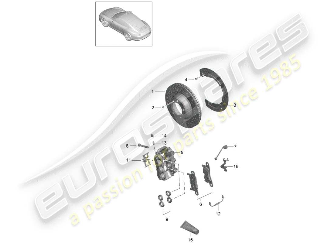 porsche 991 (2015) disc brakes part diagram