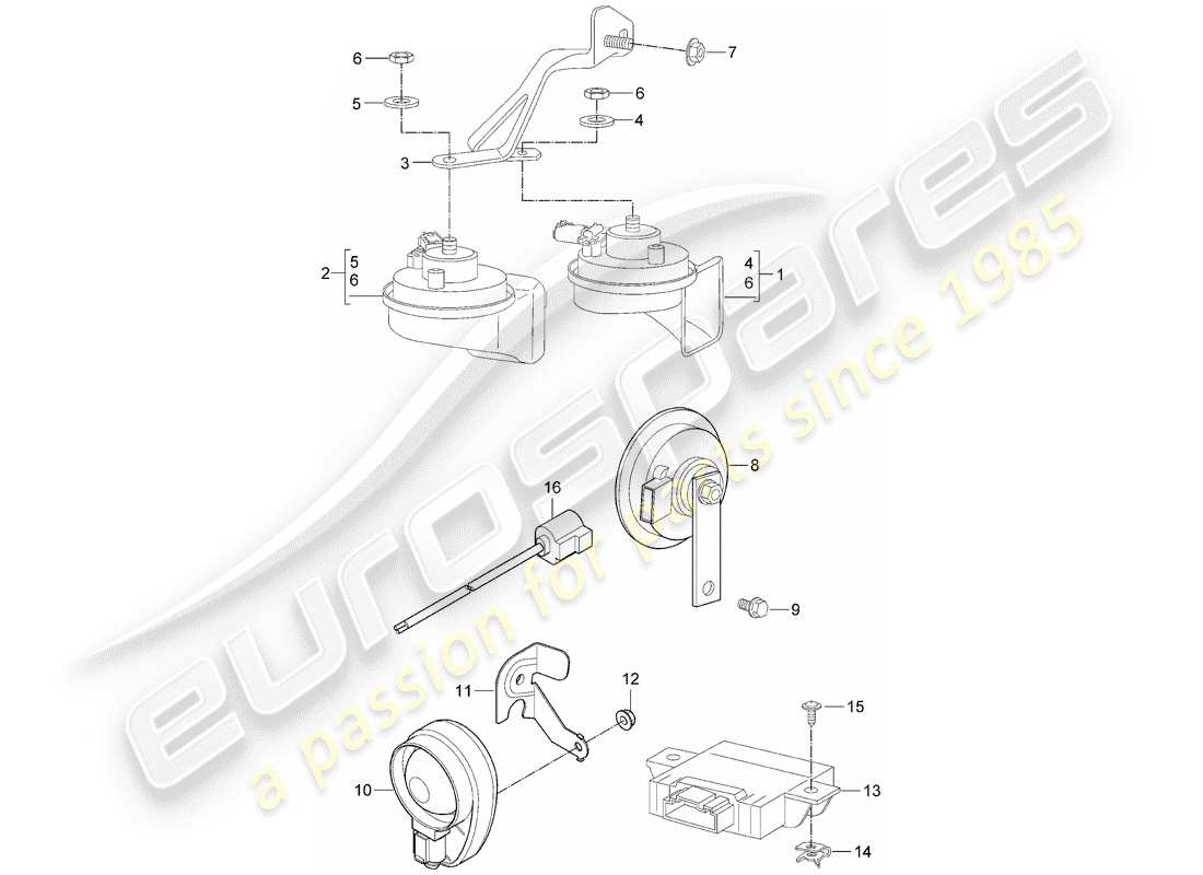 porsche cayman 987 (2012) fanfare horn parts diagram