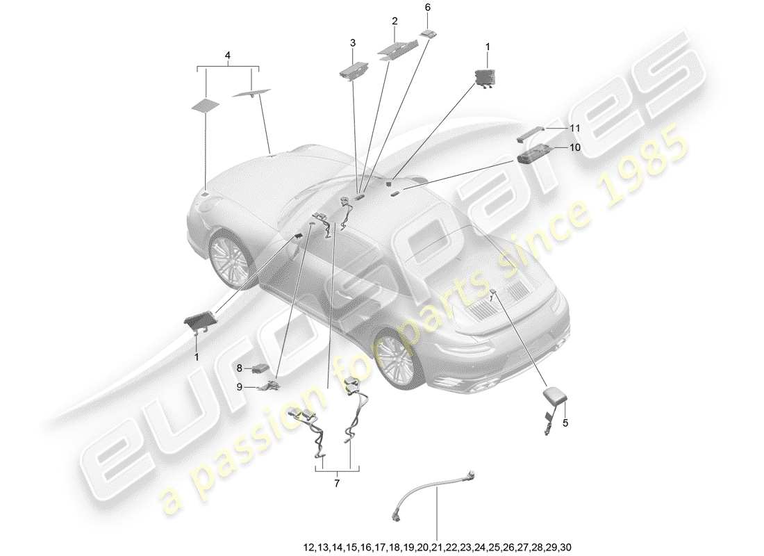 porsche 991 turbo (2019) antenna parts diagram