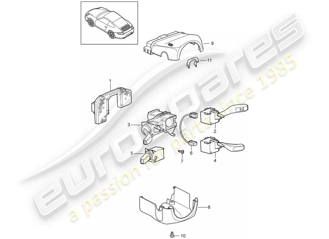 porsche 997 gen. 2 (2011) steering column switch part diagram