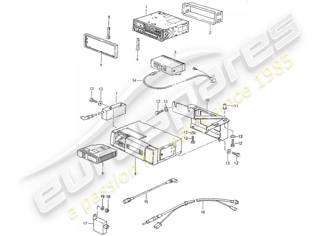 porsche 964 (1990) radio unit - installation parts part diagram