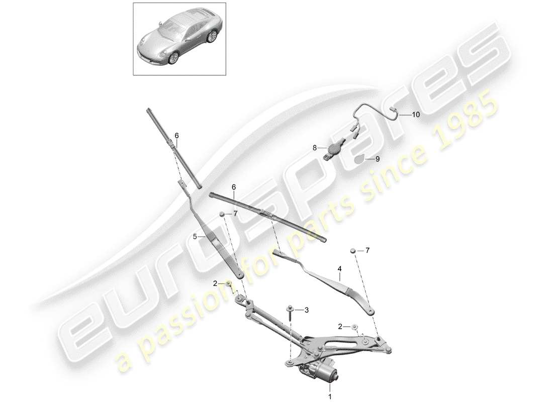 porsche 991 gen. 2 (2018) windshield wiper system compl. part diagram