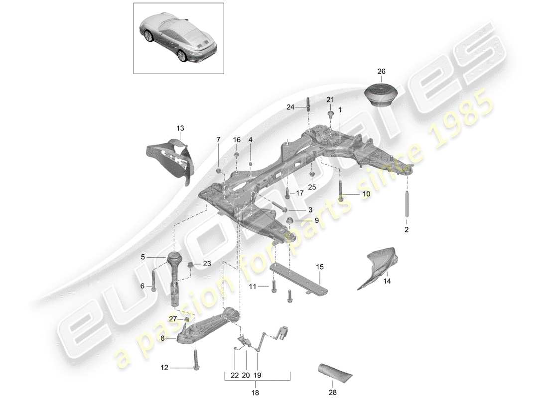 porsche 991 turbo (2019) cross member part diagram