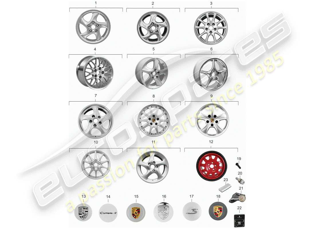 porsche 996 (2004) alloy wheel parts diagram