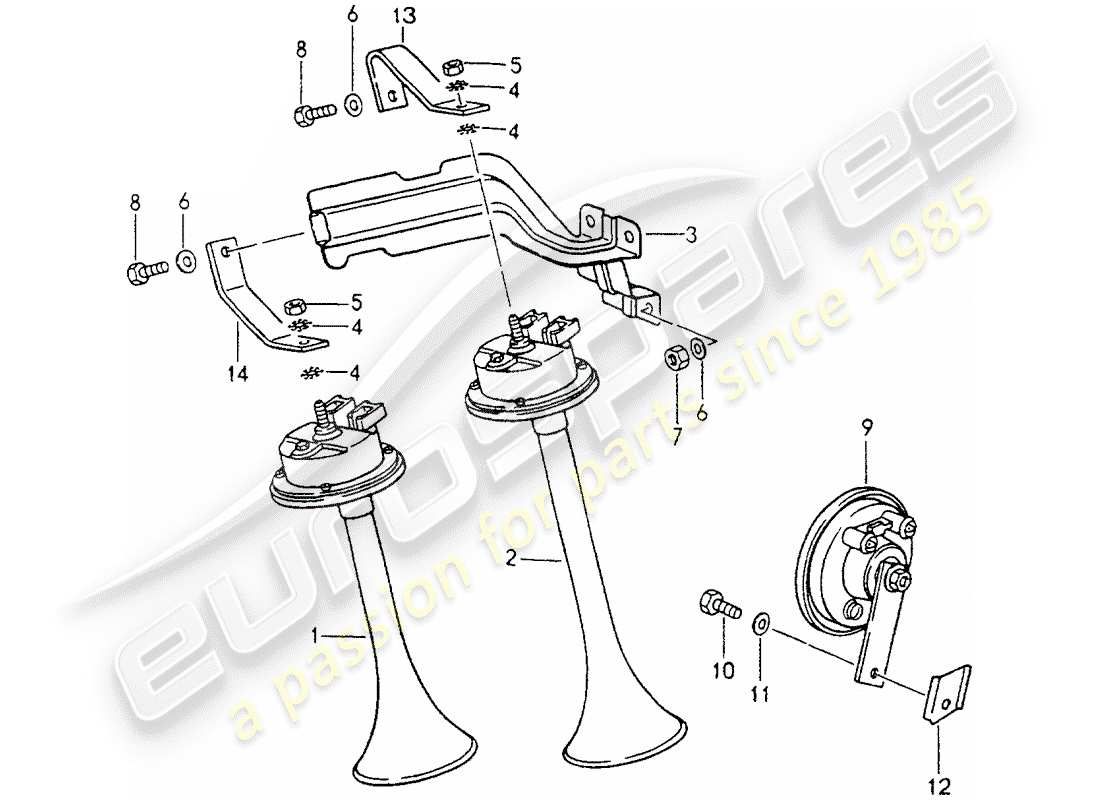 porsche 964 (1993) horn part diagram