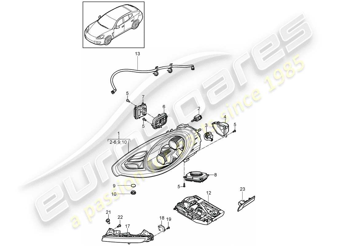 porsche panamera 970 (2016) led headlight part diagram