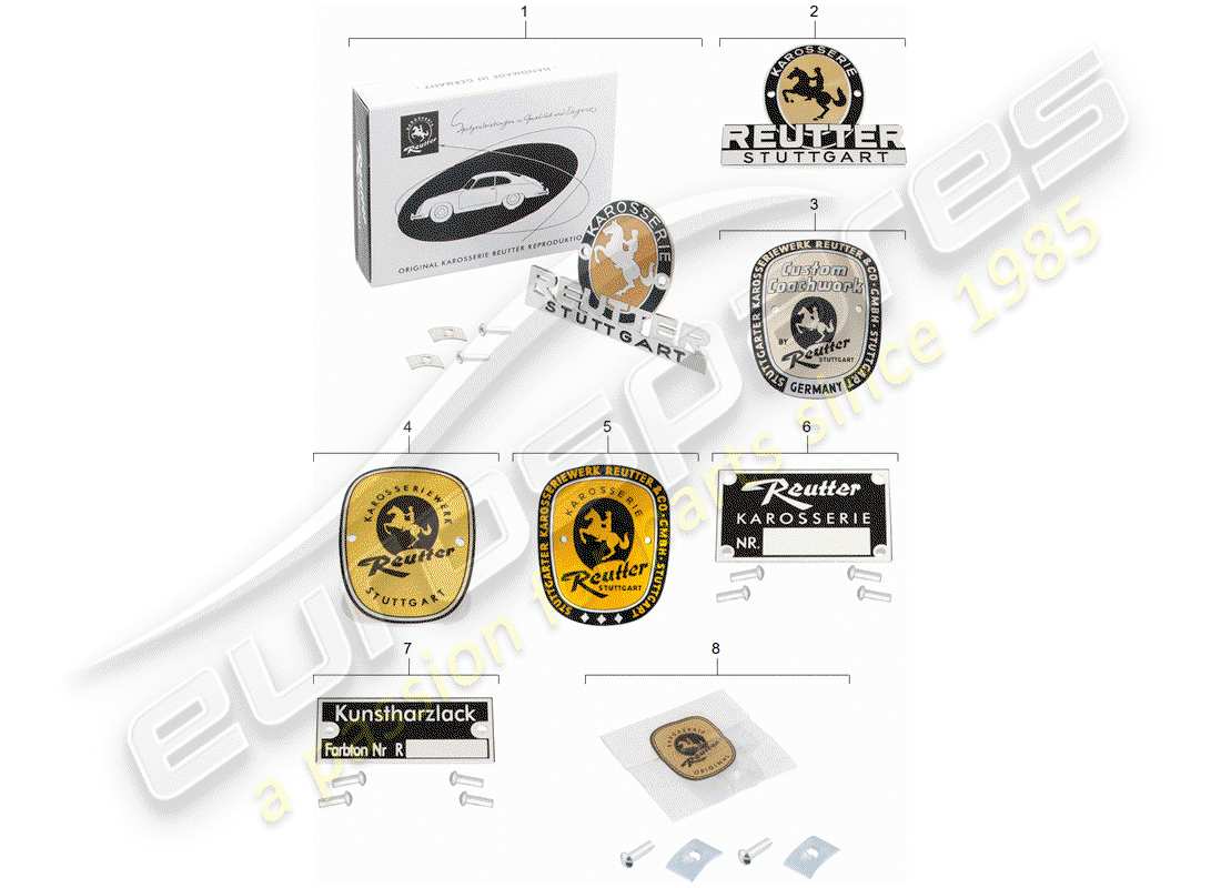 porsche classic accessories (2004) emblem - reutter part diagram