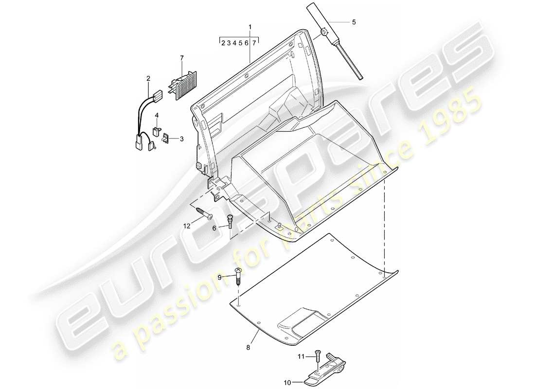 porsche boxster 986 (1997) glove box - d - mj 2003>> part diagram