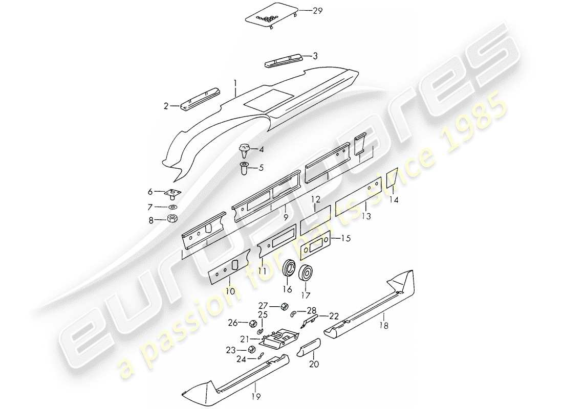 porsche 911 (1973) dash panel trim - with: - ashtray - and - trim cover part diagram