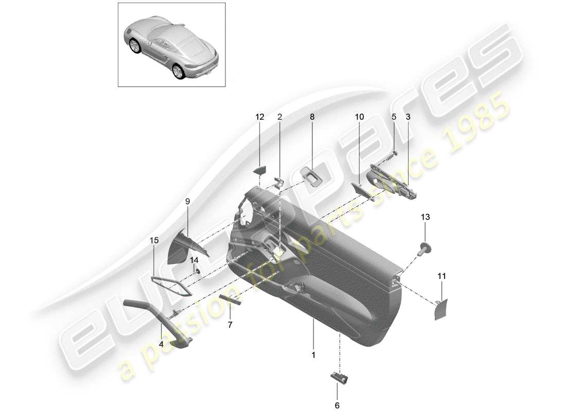 porsche 718 cayman (2019) door panel parts diagram