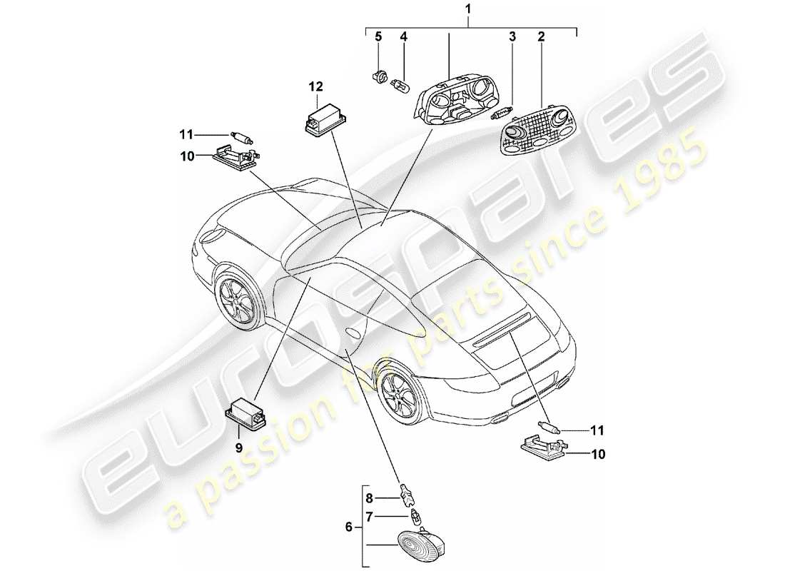 porsche 997 (2005) interior lighting part diagram