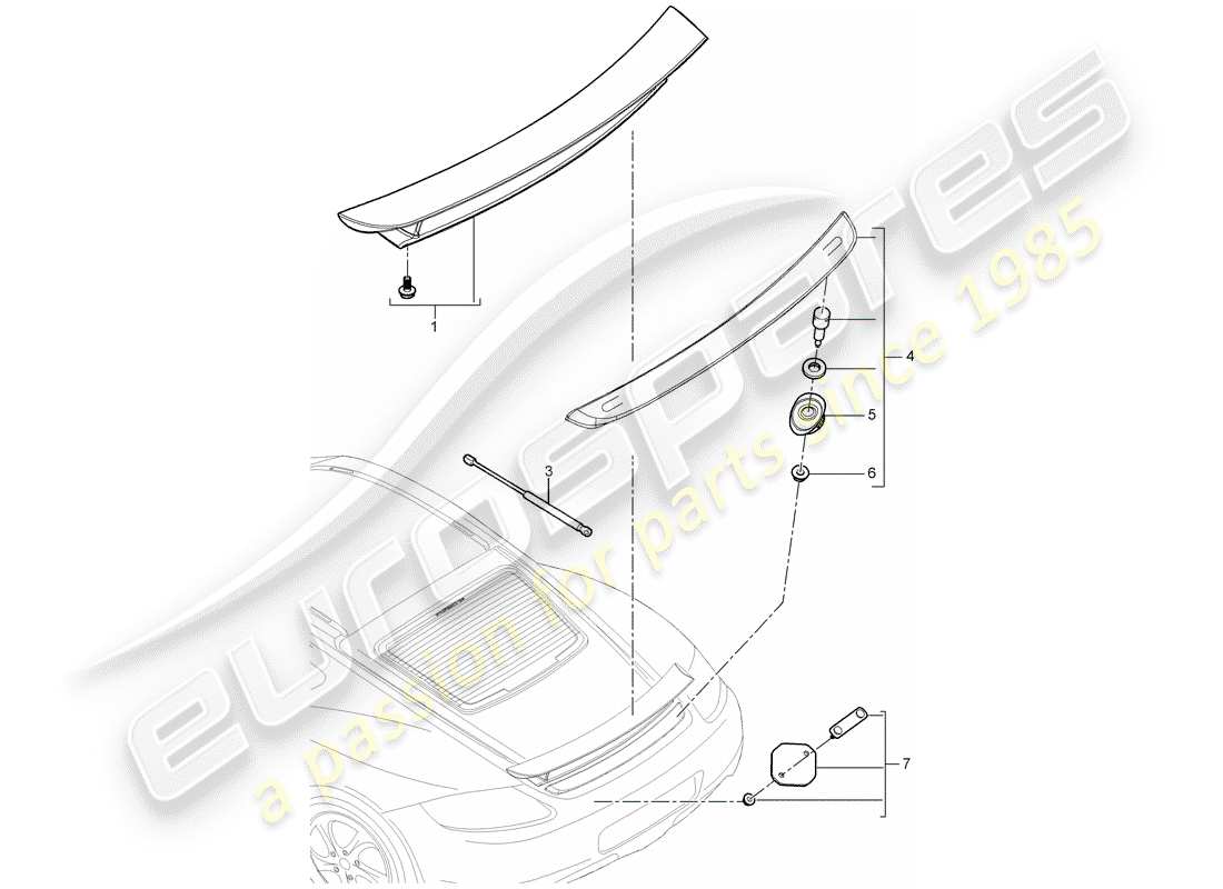 porsche cayman 987 (2012) rear spoiler part diagram