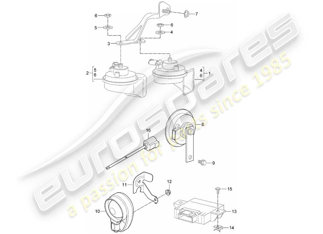 porsche cayman 987 (2010) fanfare horn parts diagram