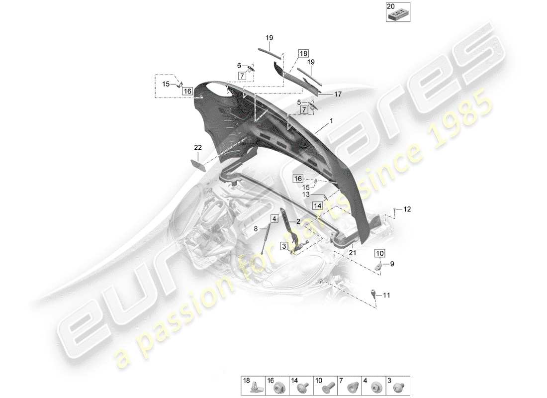 porsche macan (2020) hood part diagram