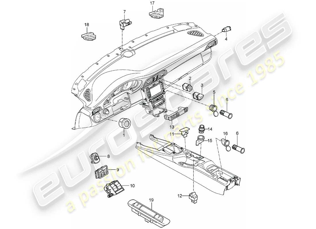 porsche 997 (2005) switch part diagram