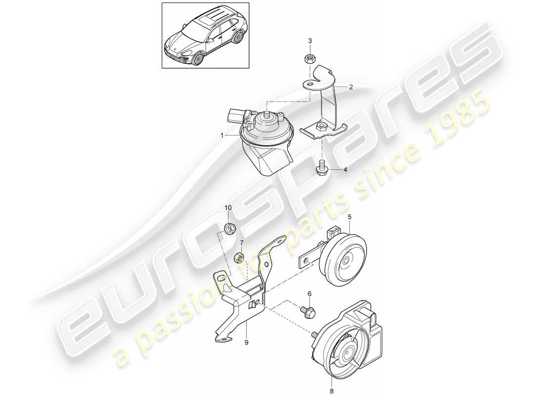 porsche cayenne e2 (2018) fanfare horn part diagram