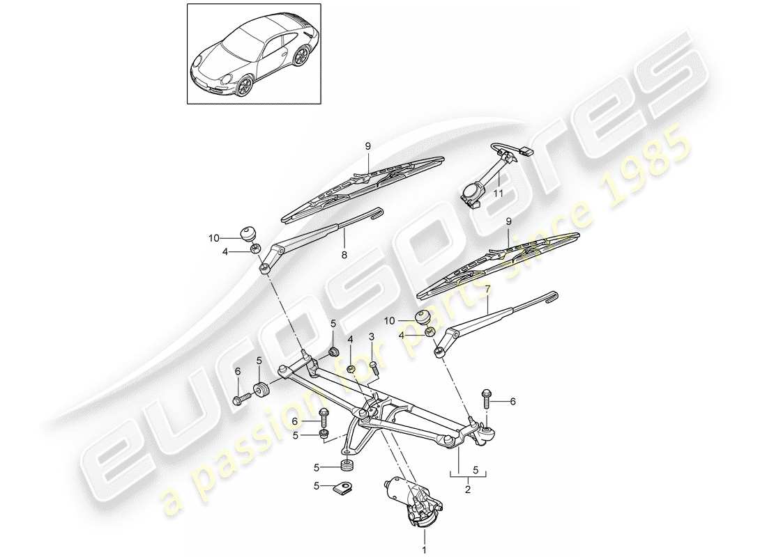 porsche 997 gen. 2 (2011) windshield wiper system compl. part diagram
