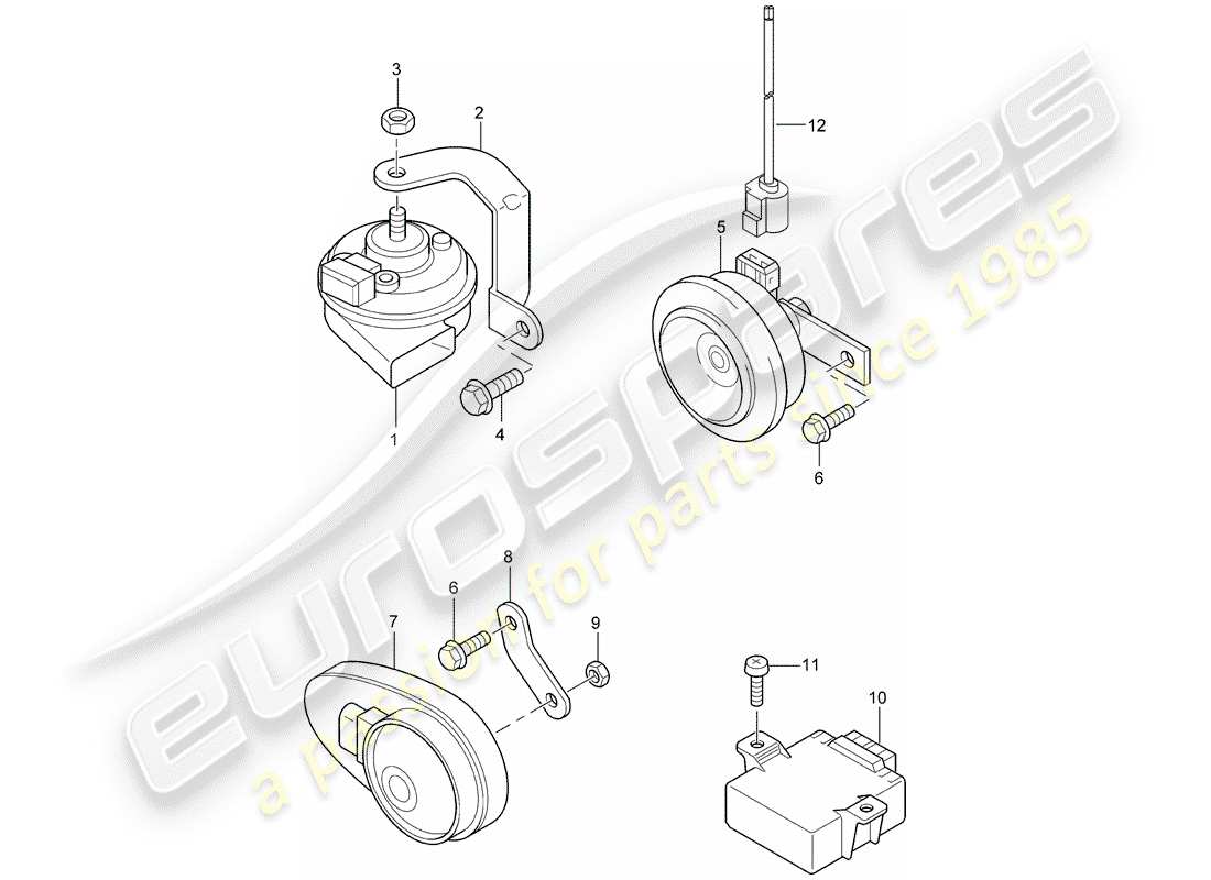 porsche cayenne (2005) fanfare horn part diagram