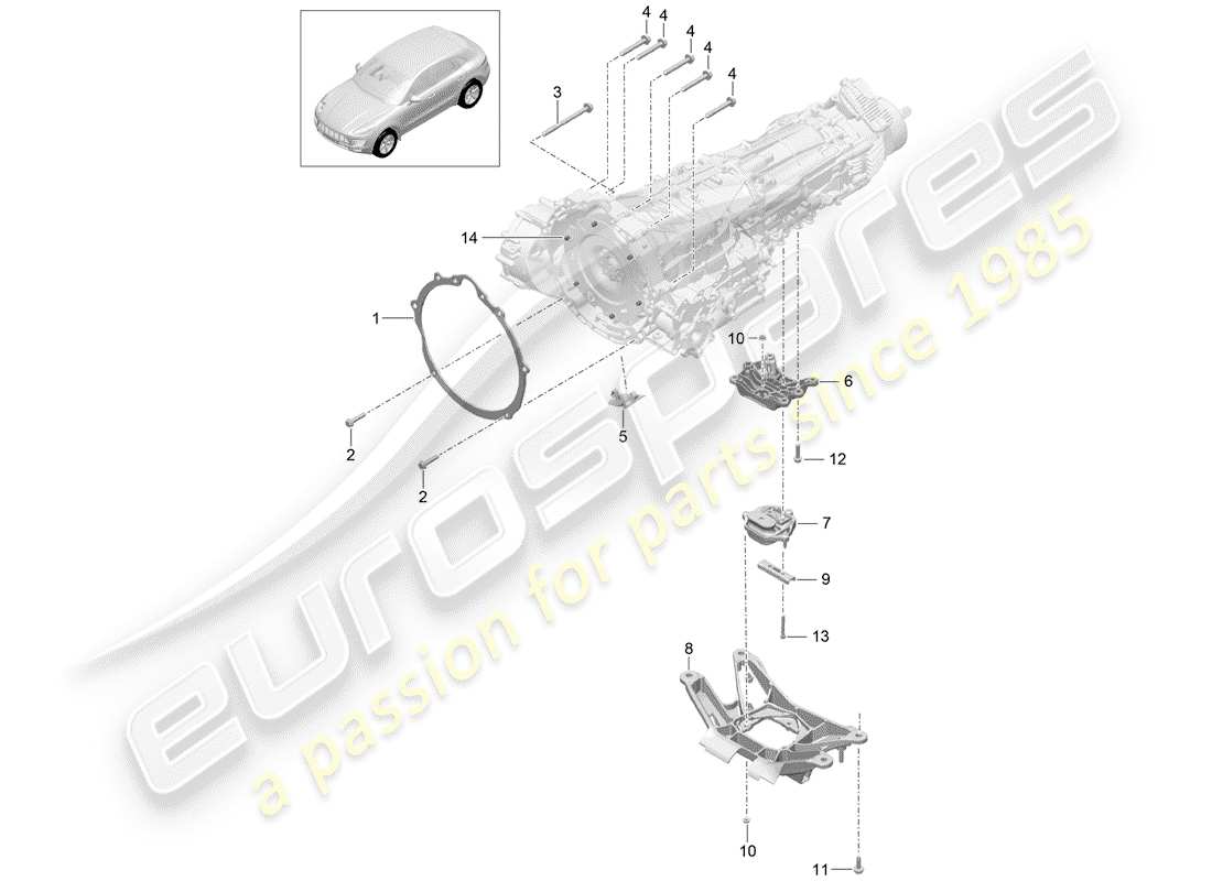 porsche macan (2017) mounting parts for engine and parts diagram