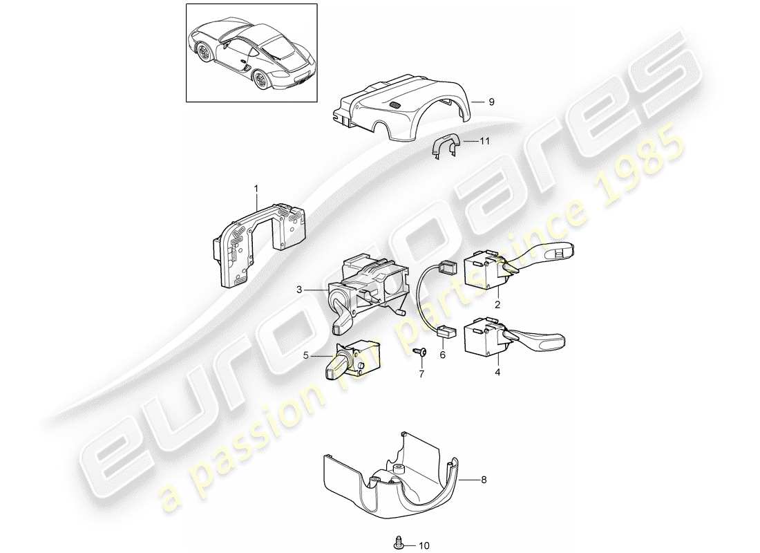 porsche cayman 987 (2012) steering column switch part diagram