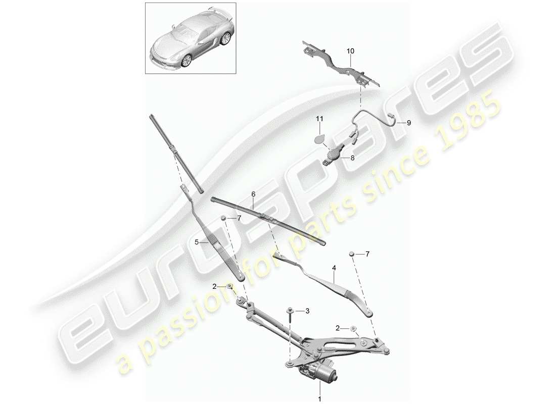 porsche 2016 windshield wiper system compl. part diagram